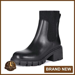 Women's Chelsea Boots Slip On Platform Ankle Boots Chunky Heel Lug Sole